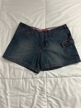 Y2K UNIONBAY Denim Shorts with Red Stitching and Side Cargo Pocket
